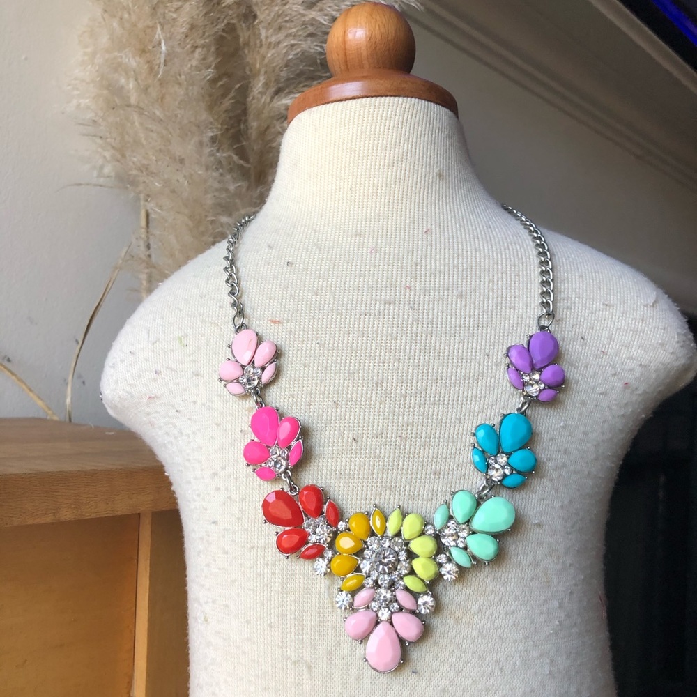 3/$10 Silver Rainbow Gemstone Statement Necklace